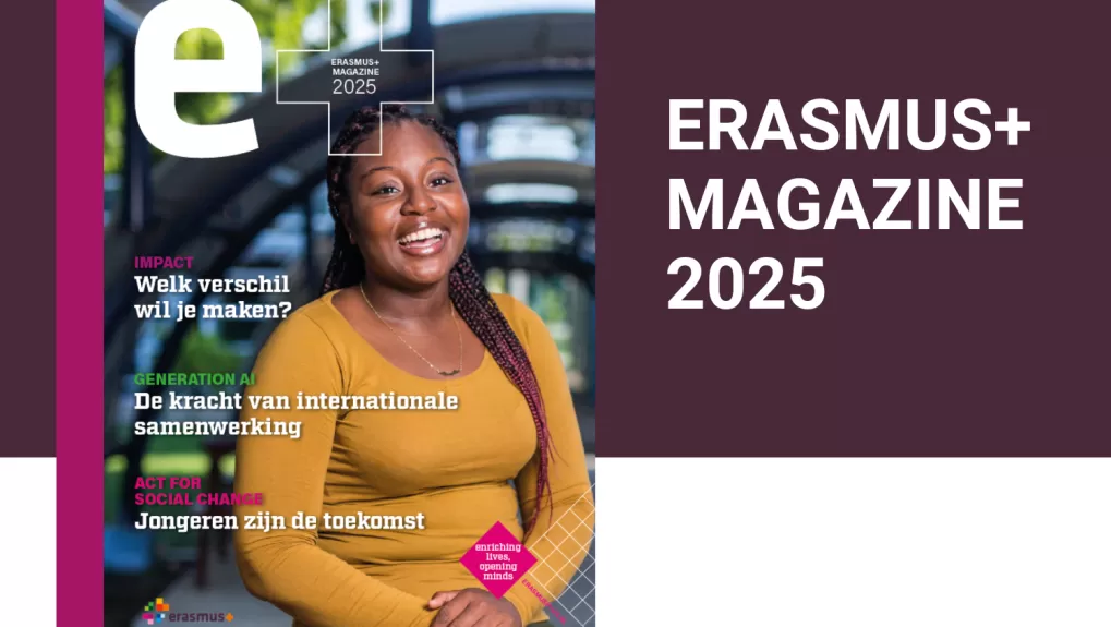 Cover van het Erasmus+ Magazine 2025 met de logo's van het programma Erasmus+