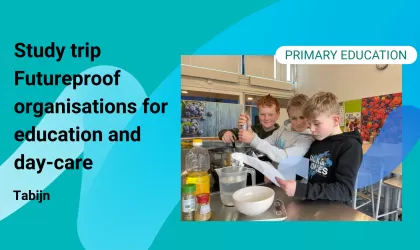 Study trip Futureproof organisations for education and day-care , Tabijn met drie kinderen die aan het koken zijn