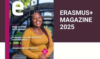 Cover van het Erasmus+ Magazine 2025 met de logo's van het programma Erasmus+